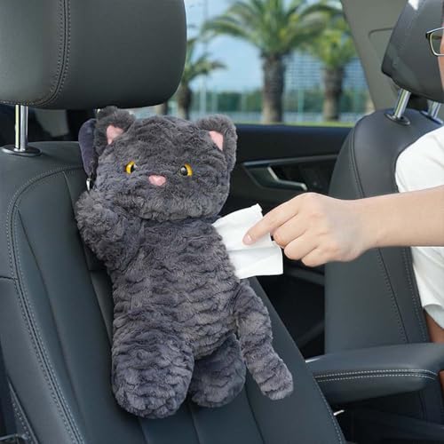Tissue Box Cover Plush Tissue Box Holder for Car, Home, Decorative Holder/Organizer for Bathroom Vanity Countertop, Nightstands, Office Desk-Cat - color: Grey Cat