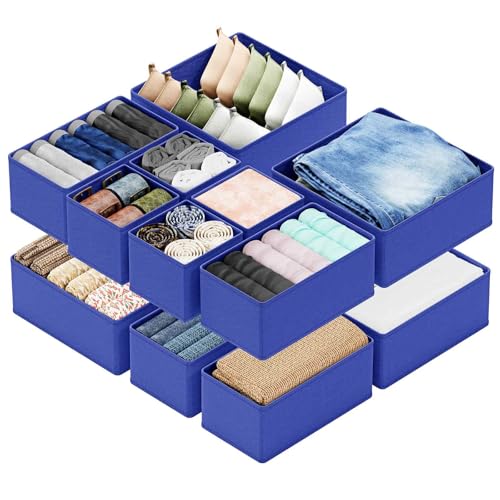 SpaceAid Drawer Organizer for Clothes, 12 Pack Dresser Drawer Organizer Bins, Closet Organizers and Storage Dividers for Clothing, Underwears, Socks (Blue) - color: Blue, size: 12 Pack