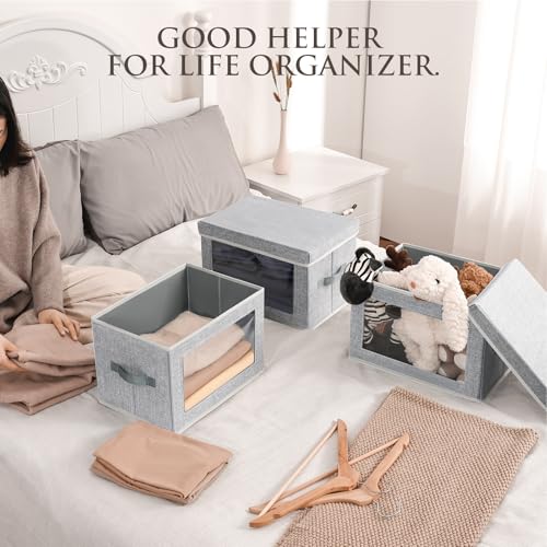 Homsorout Stackable Storage Bins with Lids - Medium Storage Box with Lids, Foldable Storage Bins, Wardrobe Clothes Organizer with Window, Cubes Storage Bins for Living Room, 6 Pack, Blended - color: Blended, size: L(6-Pack)