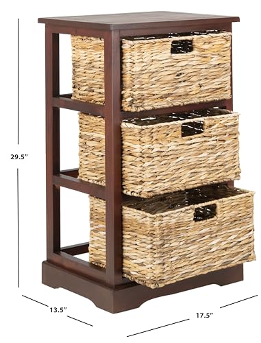SAFAVIEH Home Collection – Halle Cherry Storage Side Table with Wicker Baskets, Farmhouse Accent Storage, Fully Assembled (AMH5738C) - color: Cherry