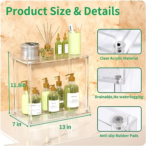 NPPLUS Acrylic Bathroom Counter Organizer, 2-Tier Tray Vanity Counter Organizer, Home Storage Holder for Makeup, Cosmetics & Perfume - style: Rectangle