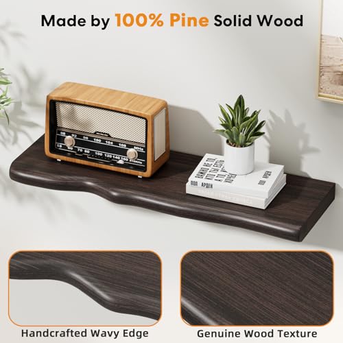 Floating Shelves for Wall Rustic Farmhouse 24 Inch Floating Shelf Bathroom Wooden Shelves for Wall Mounted Live Edge Pine Shelf with Unique Natural Grain for Living Room Bedroom Kitchen (Grey) - color: Grey, size: 24 inch - 2pcs