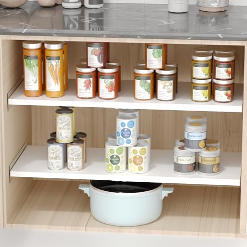 Slideep Expandable Closet Tension Shelf, Metal Adjustable Wardrobe Shelves Organizer System with Strong Seamless Sticker for Kitchen, Wardrobe, Cupboard 2 Pack (L:16.9'' to 31.5"; W:11.8") - size: 11.8"D x 16.9"W