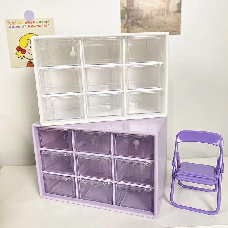 Desk Organizers Box with 9 Compartments – Plastic Desktop Drawer Storage Box, Storing Organizer for Hardware, Beads, Makeup, Office, and Craft Storagew(Purple)