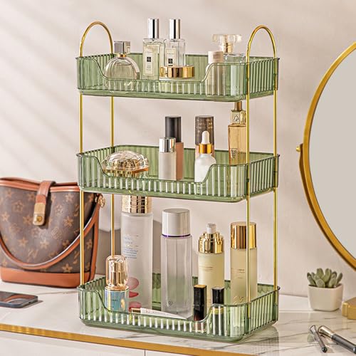Aveniee Bathroom Counter Organizer, 3 Tier Perfume Skin Care Countertop Storage Shelf, Vanity Makeup Tray for Cosmetic Skincare Lotion,Green - color: Gem Green, size: 3 Tier