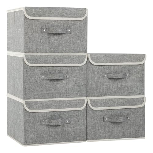 Fabric Storage Bins Cube Organizers with Flip-Top Lid and Handles,Storage Boxes for Organizing Home,Office,and Closet,Grey,5 Pack 13 X 9.1 X 7.9 in - color: Grey, size: 13x9.1x7.9in(5-pack)