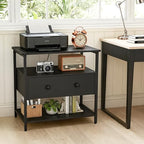 Edbuosy 27 Inch Wide Night Stand with Charging Station, Wood Nightstand with Open Shelf, Large Drawer Bedside Table for Living Room/Bedroom/Office (Black) - color: Black, size: 1 Drawer