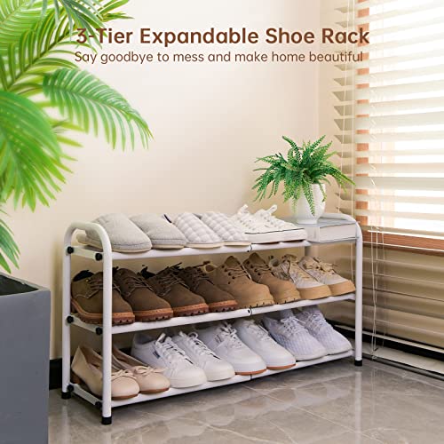 Gonfoam 3-Tier Expandable Shoe Rack,Adjustable Shoe Shelf Storage Organizer Heavy Duty Metal Free Standing Shoe Rack for Entryway Closet Doorway (White) - color: White, size: 3 Tier