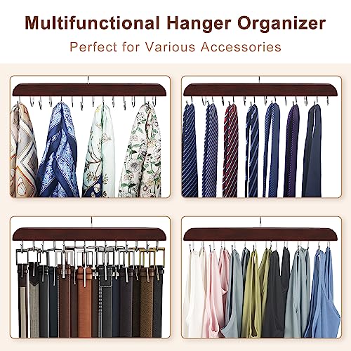 Belt Hanger for Closet, Sturdy Wood Belt Rack Closet Accessories with 14 Hooks Belt Organizer for Closet Organizers and Storage Max 42 Belts-Mahogany 2 Pack - color: Mahogany, size: 2 Pack