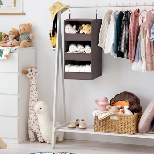 GRANNY SAYS 3-Shelf Closet Organizers and Storage, Foldable Hanging Closet Organizer, Hanging Closet Shelves with 2 Metal Hooks, Leak-Proof Hanging Shelves for Closet, Bedroom, RV, Camper, Dark Brown - color: 3-shelf Dark Brown, size: 1-Pack