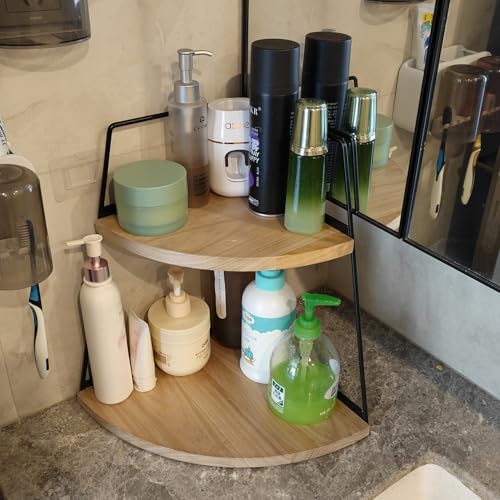 2 Tier Bathroom Counter Organizer,Standing Rack Cosmetic Holder,Wood Bathroom Organizer,Vanity Organizer Bathroom Counter Tray,for Bathroom,Bedroom (Log Color) - color: Log Color