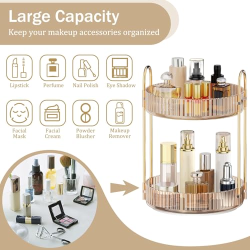 MOKANI 360 Rotating Makeup Organizer for Vanity, 2 Tier Adjustable Perfume Organizer for Dresser, Multi-Function Spinning Cosmetics Skincare Storage for Bedroom, Dresser, Countertop, Amber - color: C-Amber, size: 2 Tier