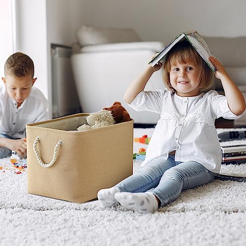 TheWarmHome Organization and Storage Basket for Organizing - 3 Pack 16x12x12 inch Cube Fabric Storage Cubes, Storage Bin for Shelves Gift Closet Organizer Cloth Toy (Beige) - color: Beige, size: 3PCS/Large Cube - 16L×12W×12H