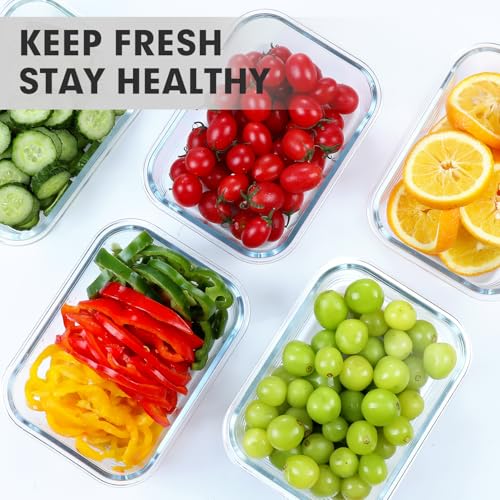 VERONES 5 Pack 36 OZ Glass Meal Prep Containers, Airtight Glass Lunch Containers Set, Food Storage Containers with Lids,Exclusive of BPA, for Microwave, Oven, Freezer & Dishwasher Friendly,White - color: White