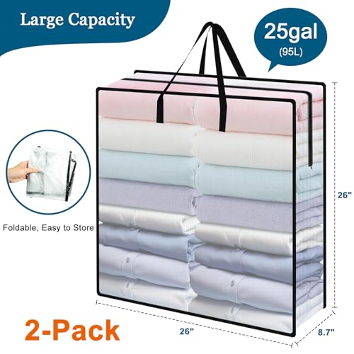 95L Under Bed Storage Bag, 2-Pack Under Bed Storage Containers, Clear Storage Bags for Clothes Quilt Pillow Wreath Blanket Storage or Closet Organizer Home Storage - style: 2-Pack