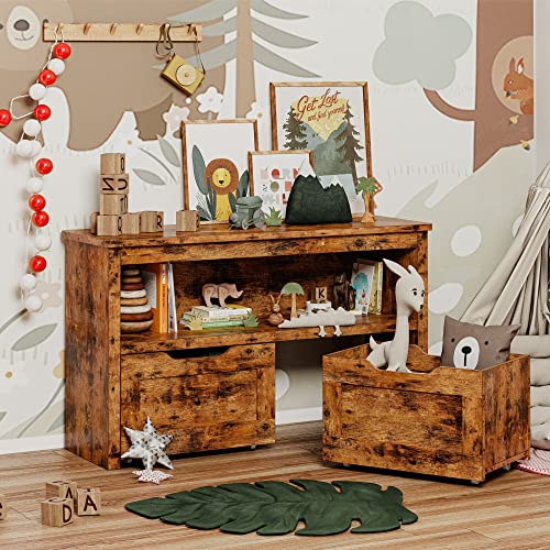 IRONCK Toy Storage Organizer with Drawers, Floor Toy Box with Wheels and Shelf, Storage Chest for Nursery, Playroom, and Bedroom, Vintage Brown - color: Vintage Brown