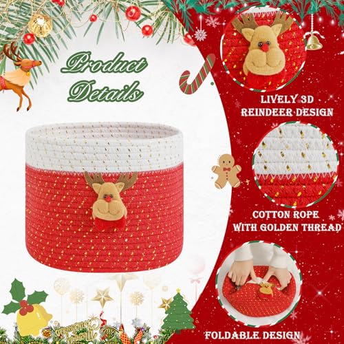 INough Christmas Baskets Cotton Rope Baskets for Christmas Empty Red Christmas Toy Bin, Christmas Gift Bin Large Blanket Storage Baby Basket for Kids Room/Living room (Reindeer Large) - color: Red Reindeer