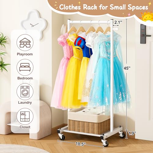 MISSLO Kids Clothing Rack for Small Space Kids Dress Up Storage with Shelf Short Baby Clothes Rack for Hanging Clothes & Dance Costumes Small Garment Rack for Closet, Wardrobe, White - color: White