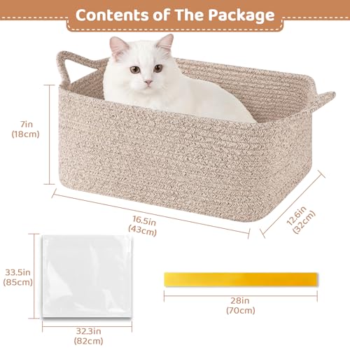 OIASKET Large Empty Gift Baskets for Baby Shower, 16.5" L x 12.6" W x 7" H Cute Woven Storage Basket with Gift Bags and Ribbons, Small Rope Toy Basket with Handles, Cat Dog Pet Toy Organizer - Brown - color: Brown, size: Large: 16.5"L x 12.6"W x 7"H
