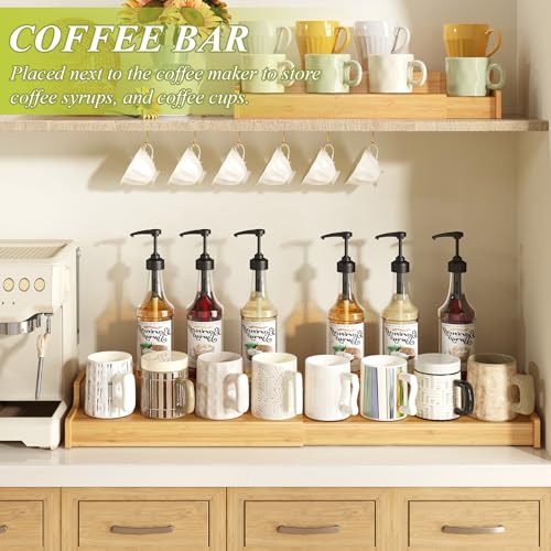 Hongtamoya 2-Tier Expandable Bamboo Mug Holder Coffee Mug Rack Organizer for Countertop, Multi-Functional Mug Display Shelf for Coffee Bar, Kitchen, and Home (15.35"~29.92") - size: (15.35~29.92'')L*8.86''W*4.53''H