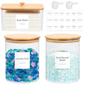 Glass Laundry Pods Container & Acrylic Dryer Sheet Holder with Bamboo Lids, Scoops & Labels | Premium Laundry Room Organization and Storage for Detergent Pods, Powder, Dryer Balls & Beads - color: Bamboo Cap