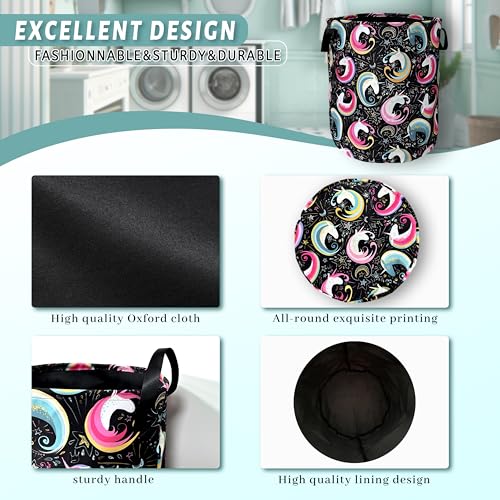 Colorful Unicorn Laundry Basket Foldable With Handles Tote Bag Oxford Cloth Funny Animal Laundry Hamper Clothes Storage Bucket Toy Organizer 18.9" x 16.5" For Bathroom/Laundry/Bedroom - color: Cute Unicorn