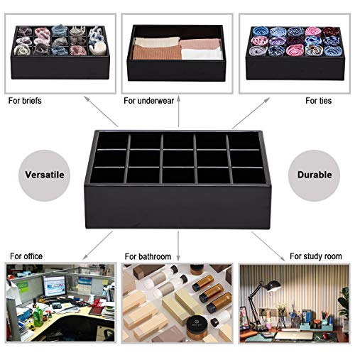 GOBAM Bamboo Closet Drawer Organizer, 15 Compartments - Drawer Divider & Storage Box for Ties, Bras, Briefs, Socks & Jewelry - Storage Organizer for Dressing Room & Bedroom - Black - color: Black