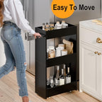 MARTY Wood Rolling Storage Cart 7.9" W, 3 Tier Slim Utility Kitchen Cart on Wheels Laundry Room Bathroom Organizers Narrow Shelves with Handle Mobile Shelving Unit for Small Places, Black - color: Black