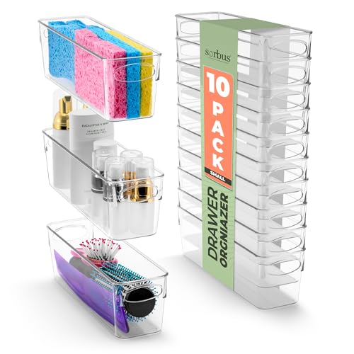 Sorbus Small Clear Plastic Storage Bins for Organizing, 10 Pack Clear Organizer Bins with Handles, Plastic Storage Bins for Closet, Pantry, Fridge, Medicine Cabinet Organizer, Shelves, Freezer, Drawer - size: Small, style: 10 Pack