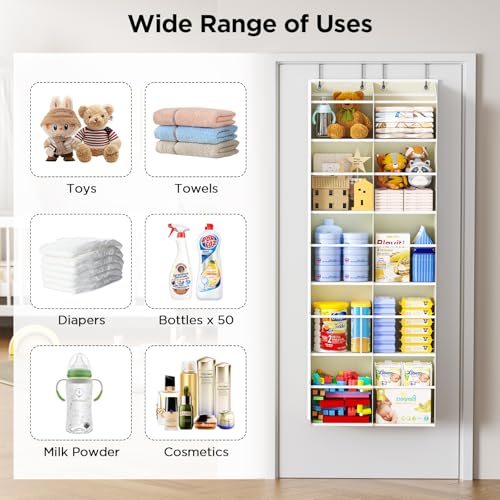 5-Tier Over The Door Organizer with 10 Side Mesh Pockets & Clear Windows, 80 lbs Weight Capacity Hanging Storage for Bathroom, Bedroom, Nursery, Kitchen, Organize Shoes, Diapers(Clear Beige) - color: Clear Beige, size: 1 Pack