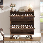 Decofy 37.6” Shoe Cabinet with 2 flip-Down Drawers, Three Adjustable Levels, Suitable for entryway, Hallway, and Living Room (Walnut) - size: 2 Flip-Down