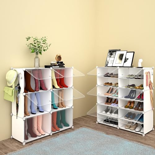 Shoe Rack Organizer, 24 Pair Shoe Storage Cabinet with Door Expandable Plastic Shoe Shelves for Closet,Entryway,Hallway,Bedroom,6 Tier - color: Transparent Door-white, size: 24 Pairs - 6 Tier