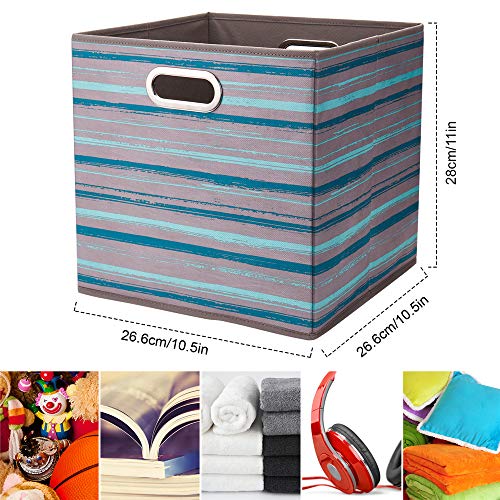 HSDT3 Cube Storage Bins Teal Stripes Gradient Lines 10.5x10.5x11 Inch Foldable Whale Coastal Print Fabric Half Storage Basketes for Home Organizers Storage Drawer,QY-SC12-3,Navy Blue-Whale(Set of 6) - color: Brush gradient(Set of 3)