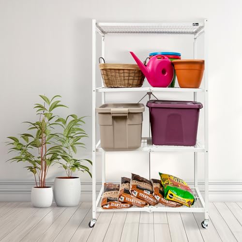 Origami R5 4-Shelf Heavy-Duty Folding Storage Rack, White - Large Foldable Metal Shelving Unit with Wheels for Garage, Pantry, Basement, Laundry Room or Warehouse - color: White, size: 1-Pack