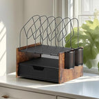 Wood Desk Organizer - 2-Tier Desktop File Organizer with Drawer with Vertical File Holder, Wooden Paper Tray, Office Desk Organzier and Accessories for Papers, Mail, Notebooks, Stationery - size: 2 Tier Drawer with Vertical File Holder
