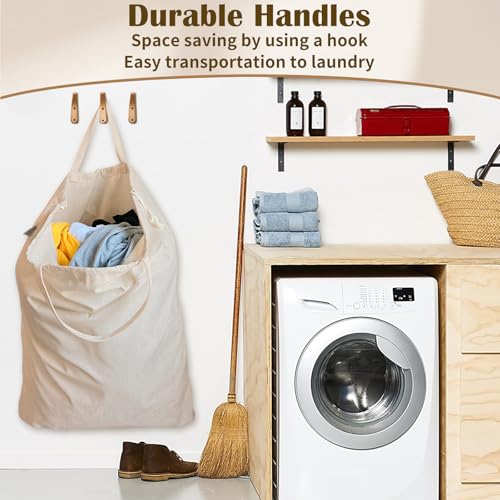 Cotton Canvas Laundry Bag 33"Wx 35"H, Thick Cotton Laundry Bag with Handles & Drawstring, Extra Large Heavy Duty Washable Basket Liner Hamper Liner Storage Sack (Natural XL, 1 Pack) - color: Natural, size: XL 33"W x 35"H┃1 Pack