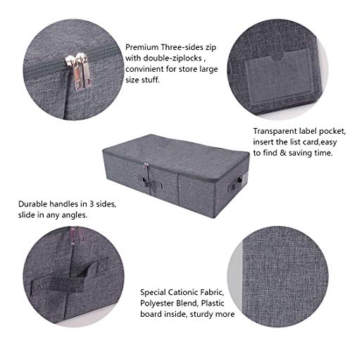 iwill CREATE PRO Underbed Storage Boxes for Bedding/Garment/Duvets/Blankets/Shoes, Folding Fabric Rigid Under bed Storage Bins with Zip Lid, Washable, Black Gray - color: Black Gray,1pc, size: 27.5*15.7*7"