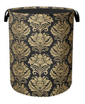 Gold Black Damask Flowers Laundry Basket - Extra Large Foldable Washable Laundry Hamper with Handles, Storage Bin for Bathroom/Laundry/Bedroom/Dorm - color: Golden Damask Flowers