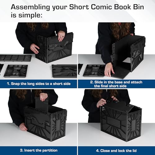 BCW Short Comic Book Bin | Holds 150 Comics | Stackable Plastic Storage | Acid-Free Organizer | Black, 10 Pack - style: 10 Pack
