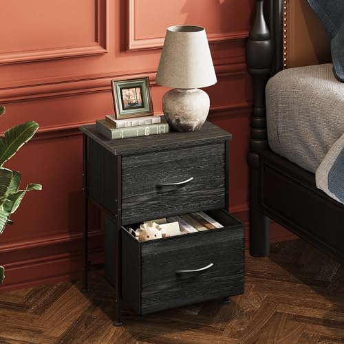 WLIVE Night Stand, Small Dresser with 2 Drawers & Wooden Top, Nightstand with Fabric Bins, Bedside Table End Table for Bedroom, Closet, Entryway, College Dorm, Charcoal Black - color: Charcoal Black, size: 11.8"D x 15.7"W x 20.9"H