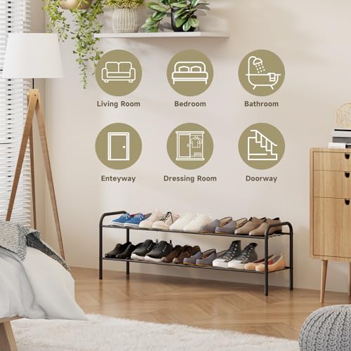 Shoe Rack,Long Shoe Organizer for Closet,Wide Shoe Storage for Entryway, 2 Tier Sturdy Metal Free Standing Shoe Shelf - size: 2-tier-short