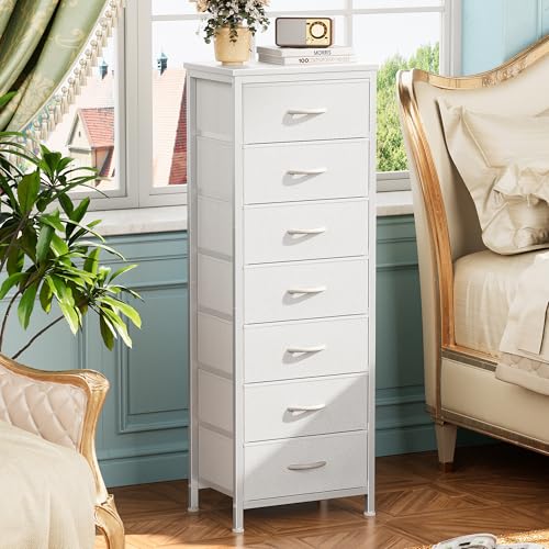 Huuger Tall Dresser for Bedroom, 7 Drawer Dresser & Chests of Drawers, Fabric Drawer for Closet, Bedroom, Night Stand, Metal Frame, Storage Tower with Fabric Bins, White - color: White, size: 50.0inch(7 Drawers)