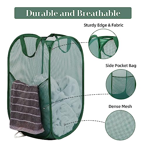 Durable Collapsible Laundry Baskets, Tear-resistant Pop Up Hamper for Laundry, Foldable Clothes Hamper with Reinforced Carry Handles Handy Pocket for Laundry Room, Bathroom, Dorm or Travel Emerald - color: Emerald, size: Pop Vertical