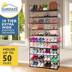 Sundaze Shoe Rack - 10 Tier Metal Shoe Rack for Front Door Entrance, Sturdy Tall Shoe Organizer for Closet, Bedroom, Entryway, Garage, Black Metal Shoe Shelf, Holds Up to 50 Pairs