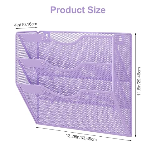 EasyPAG 3 Pocket Mesh Wall File Organizer, Hanging Paper Folder Holder with Classify Label, Vertical Wall Mount Mail Organizer for Office Home Classroom, Purple - color: Purple, size: 3 Tier