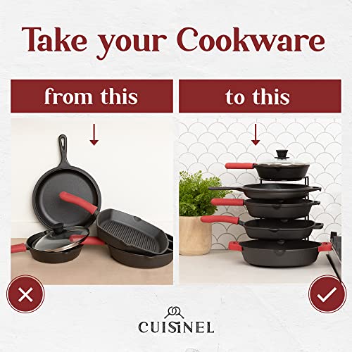 Pan Organizer - Silicone-Coated Non-Slip 12" Heavy Duty Skillet Rack - Kitchen Counter/Cabinet Organization Storage - Holder for Cookie Sheet, Cutting Board, Cast Iron Cookware, Dish, Pot, Lid Stand - color: Black, size: 12" Premium Silicone