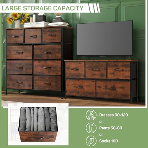 Dresser for Bedroom, 9 Storage Drawers, Anti-Tip Tall Fabric Closet Chests Organizer Tower Furniture with Wooden Top Metal Frame for Clothes, Living Room, Hallway, Entryway