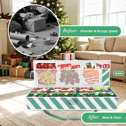 Safana Wrapping Paper Organizer Storage Bag, 42" Durable 600d Oxford Wrapping Organizer Box Under Bed Storage Containers for Decorations Paper Rolls, Ribbons, Balls, Bows (Green Stripe) - color: Green Strip, size: 42inch
