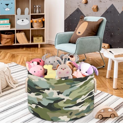 Pardick Camouflage Army Camo Large Round Storage Basket Collapsible Circle Storage Bin Laundry Hamper With Handle for Kids Toy Blanket Clothes Towel Living Room Nursery Storage Organizer Decor - color: Print 14