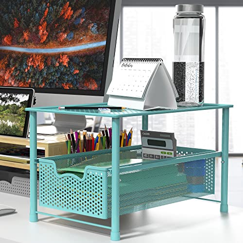 Simple Houseware Stackable Under Sink Cabinet Sliding Basket Organizer Drawer, Turquoise - color: Turquoise